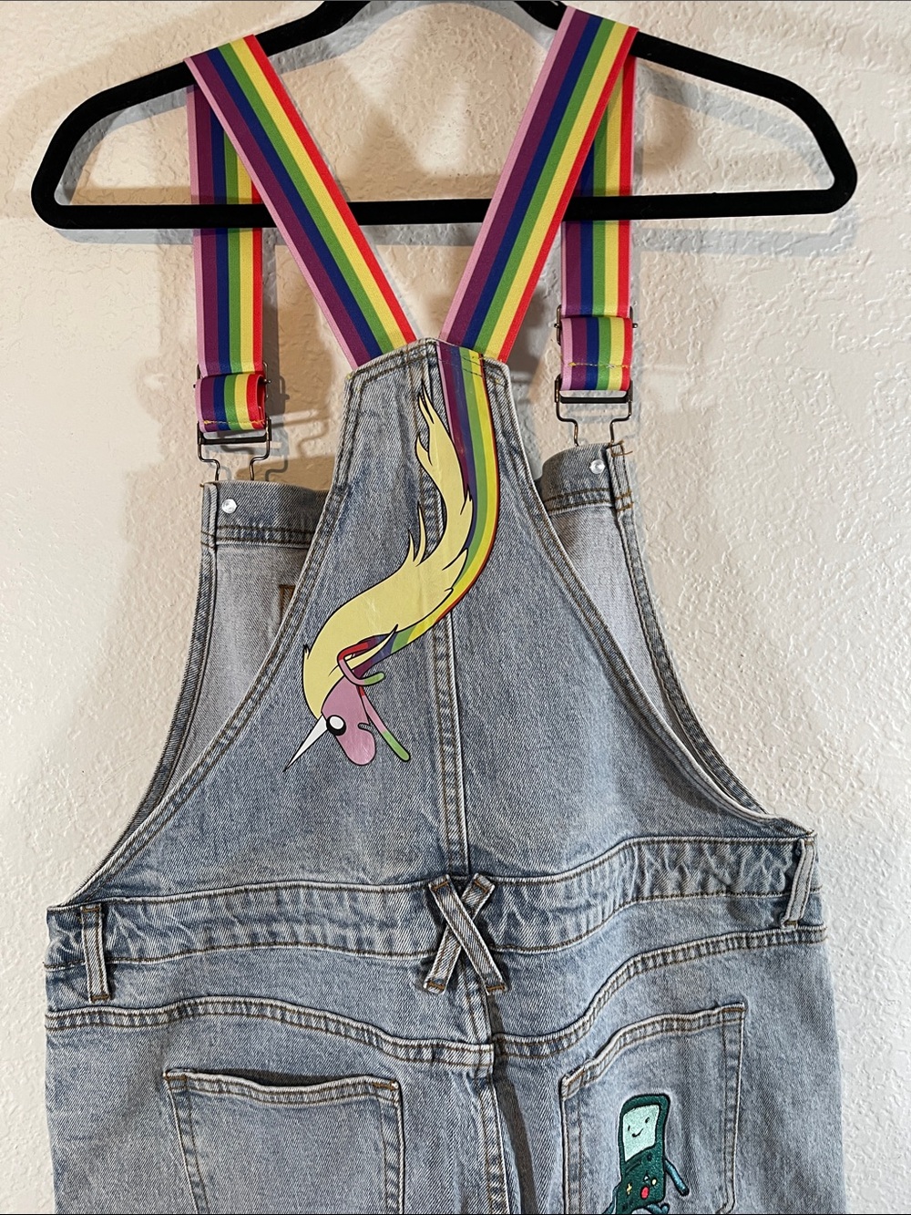 Adventure Time Rainbow Straps Denim Shortalls With Pockets Size XL NEW - Picture 6 of 14